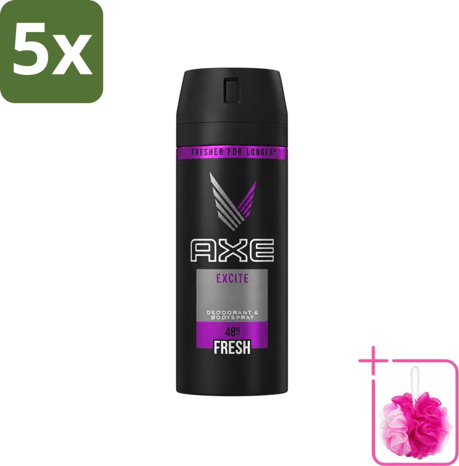 5 x Axe - Deodorant Bodyspray - 48hrs Fresh - Excite - 150 ml - Bulkverpakking - 48 uur fris - Douchemop - Deodorant spray