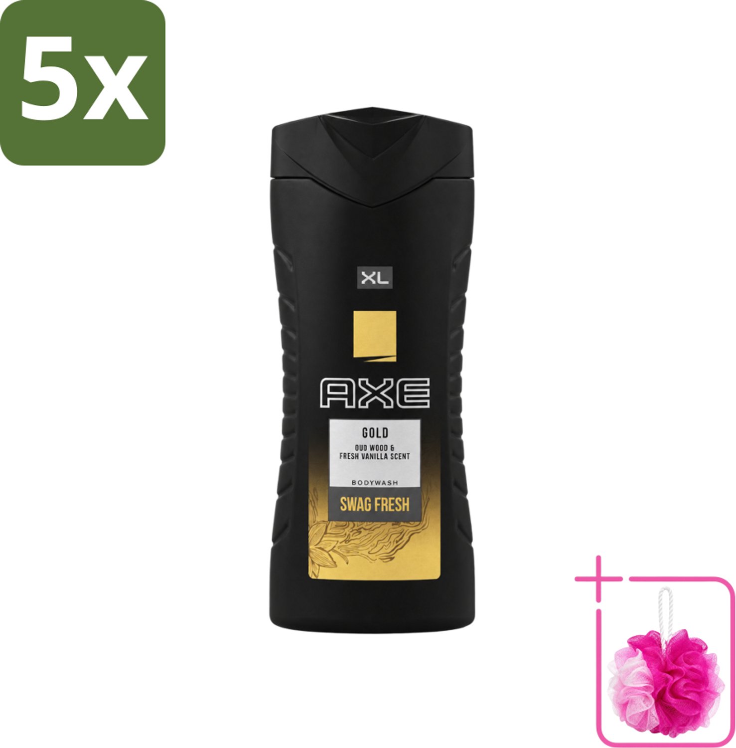 5 x Axe XL - Douchegel - Gold - Oud Wood & Fresh Vanilla - Swag Fresh - 400 ml - Bulkverpakking - Douchegel - Douchemop - Geur