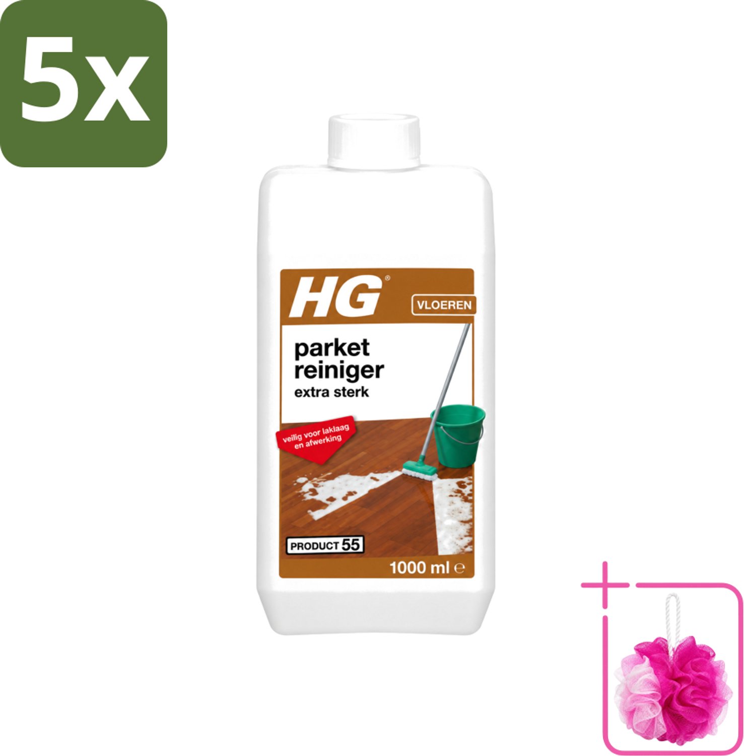 5 x HG - Parketreiniger - Extra Sterk - Veilig Voor Laklaag - 1L - Bulkverpakking - Parket reinigen - Douchemop - Laklaag reinigen