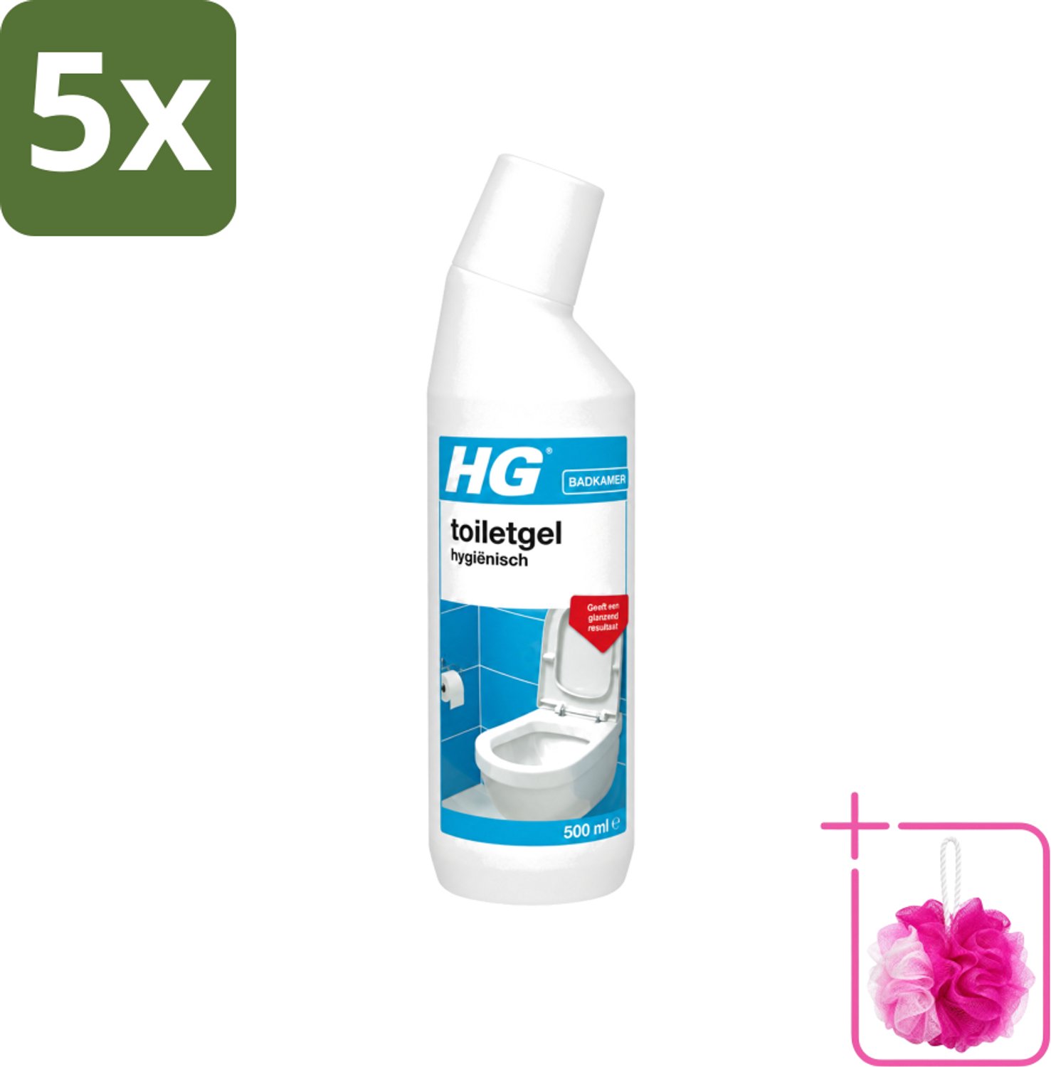 5 x HG - Badkamer - Toiletgel Hygiënisch - Geeft Een Glanzend Resultaat - 500 ml - Bulkverpakking - Toiletgel - Douchemop - Hygiëne
