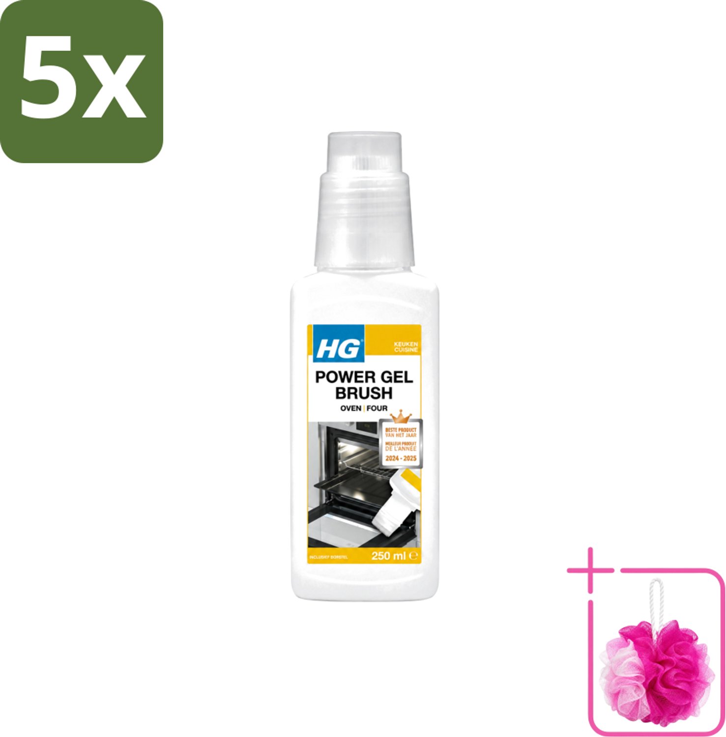 5 x HG - Power Gel Brush Oven - Zeer Hechtende Formule - Inclusief Borsteltje - 250 ml - Bulkverpakking - Oven reinigen - Douchemop - Bakplaat reinigen