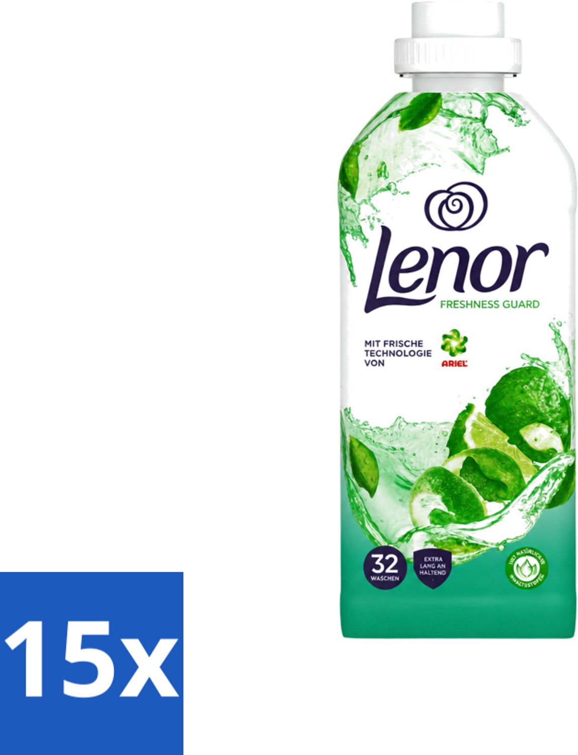15 x Lenor – Wasverzachter – Freshness Guard – 32 Wasbeurten – 800 ml - Voordeelverpakking - 15 stuks