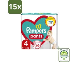 15 x Pampers – Luierbroekjes – Pants Maat 4 – 66 Luiers - Grootverpakking - Vaatwasstrips - Luier Broekje - Luier Voor Baby - Luier Voor Peuters - Actieve Baby - Droge Luier