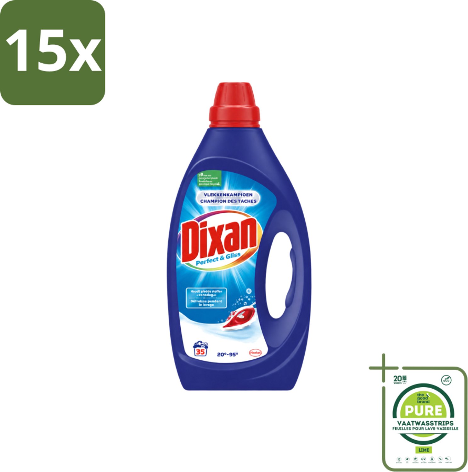 15 x Dixan – Vloeibaar Wasmiddel – Perfect & Gliss – 1750 ml - Grootverpakking - Vaatwasstrips - Wasmiddel - Vlekkenverwijdering - Antiplooiformule - Strijkwerk - Schone Was