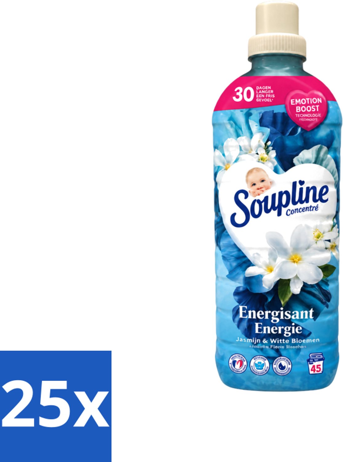 25 x Soupline – Wasverzachter – Energie Jasmijn & Witte Bloemen – 950 ml - Voordeelverpakking - 25 stuks
