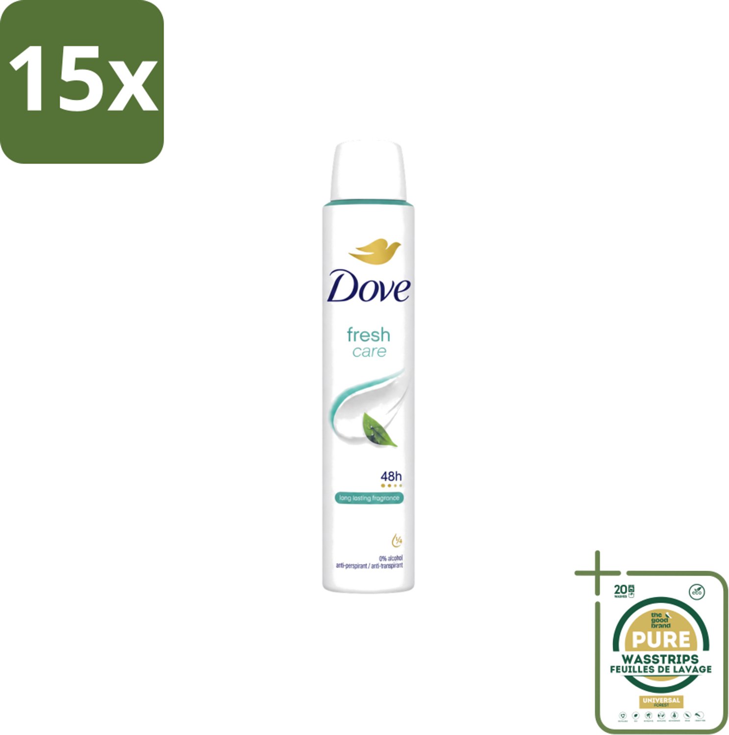 15 x Dove – Deodorant Spray – Fresh Care – 200 ml - Wasstrips - Anti-transpirant Spray - Zweetvermindering - Geurvermindering - Fris - Oksel