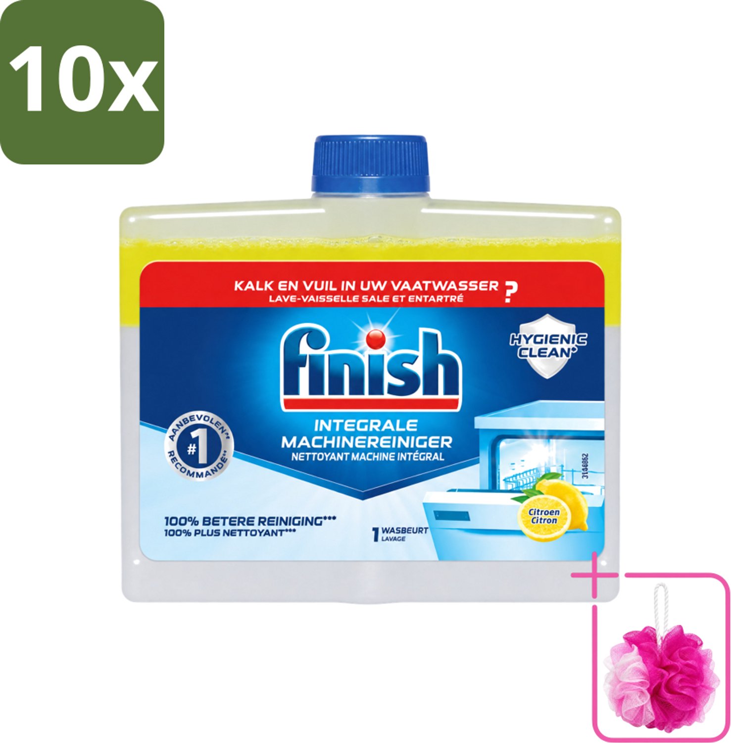 10 x Finish - Integrale Machinereiniger - Hygienic Clean - Anti-Kalk & Anti-Vuil - Citroen - 250ml - Bulkverpakking - Vaatwasmachinereiniger - Douchemop - Vaatwasmachine reinigen