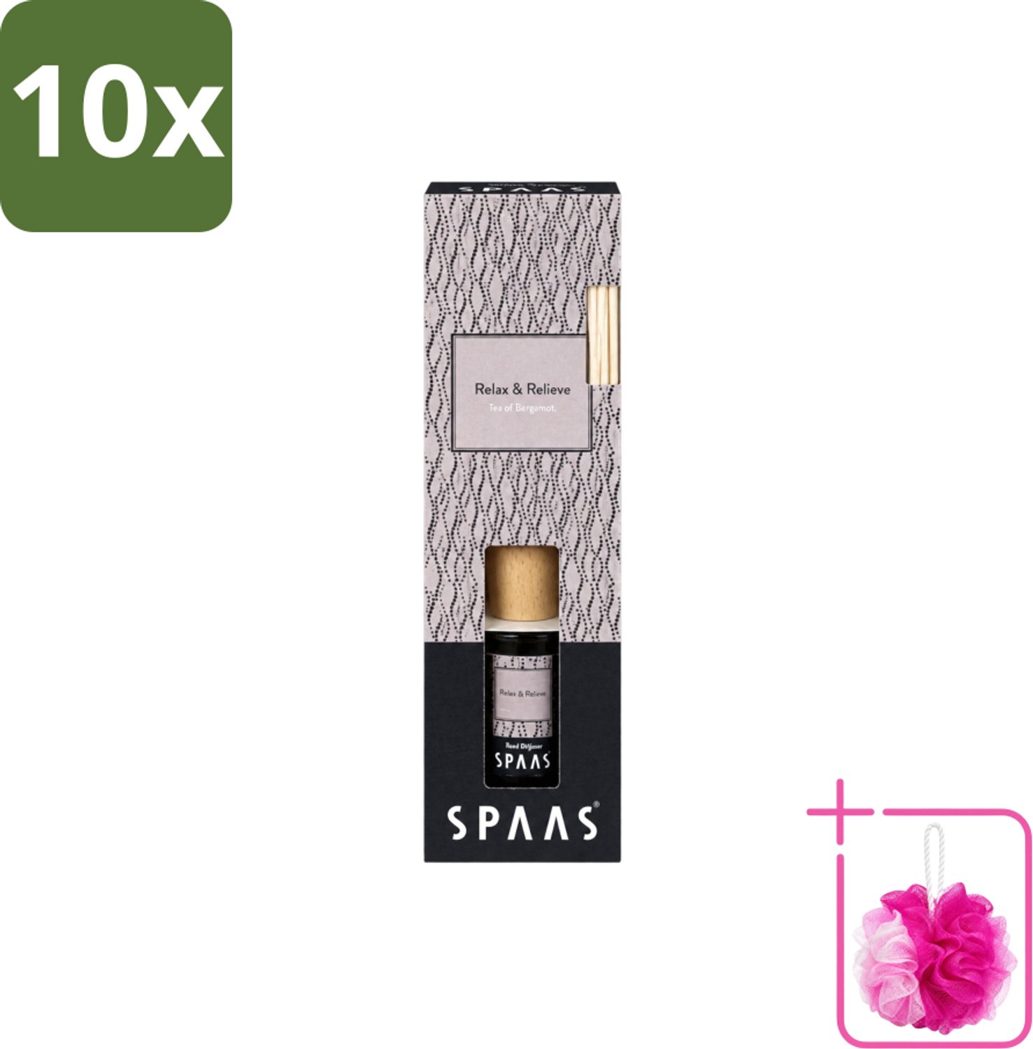 10 x Spaas - Geurstokjes - Relax & Relieve - Bergamotthee - 80 ml - Bulkverpakking - Geurstokjes - Douchemop - Bergamotthee