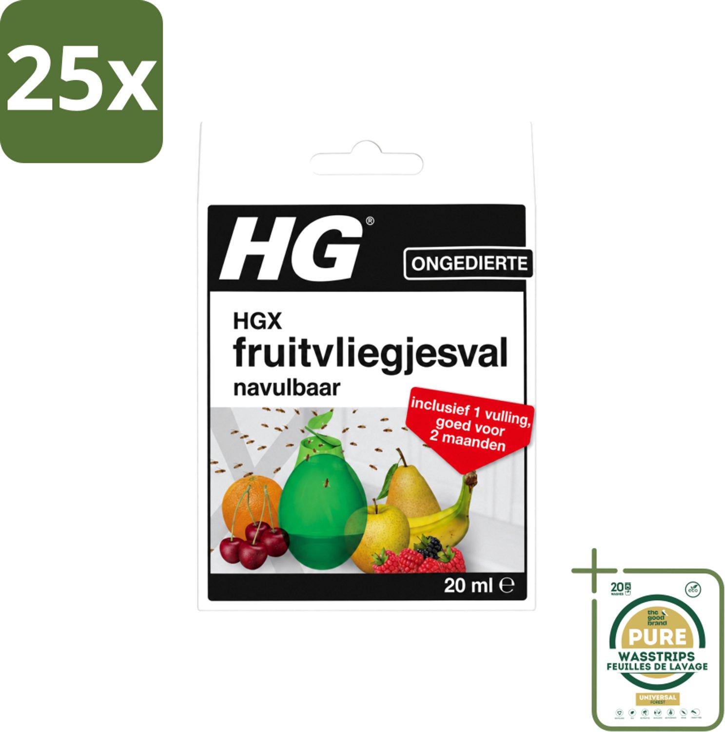 25 x HG X - Ongedierte - Fruitvliegjesval Navulbaar - Inclusief 1 Vulling - 20 ml - Wasstrips - Fruitvliegjesval - Fruitvliegjes Bestrijding - Fruitvliegjes Bestrijding Zomer - Fruitvliegjesvrij - Fruitvliegjes Val