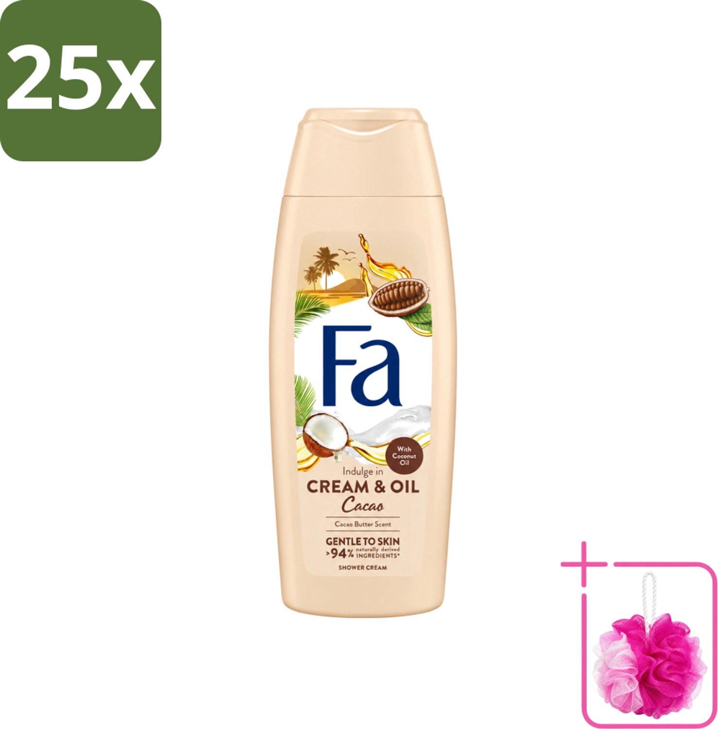 25 x Fa - Cream & Oil Cacao - Douchecrème - Cacaoboter Met Kokosolie - 250 ml - Bulkverpakking - Douchecrème - Douchemop - Cacaoboter