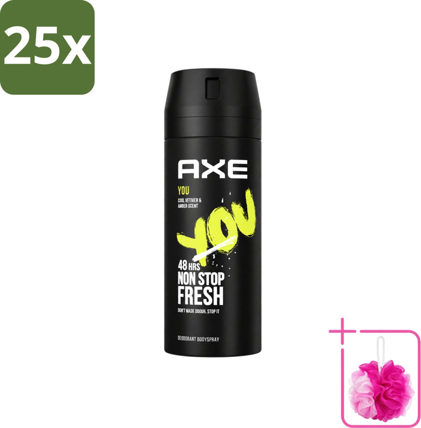 25 x Axe - Deodorant Bodyspray - 48hrs Fresh - You - Cool Vetiver & Amber - 150 ml - Bulkverpakking - 48 uur bescherming - Douchemop - Deodorant sprayer