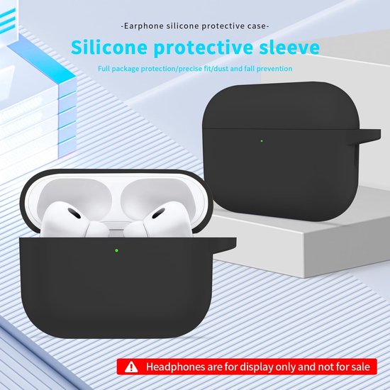 Compatibel met AirPods Pro 3, beschermhoes van siliconen, met sleutelring en reinigingsstift, ultradun, zacht, schokbestendig, antislip (zwart) — afbeelding 4