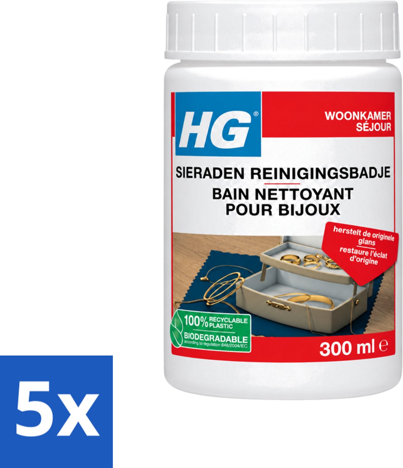5 x HG - Sieraden Reinigingsbadje - Glansherstellend - 300 ml - Voordeelverpakking - 5 stuks