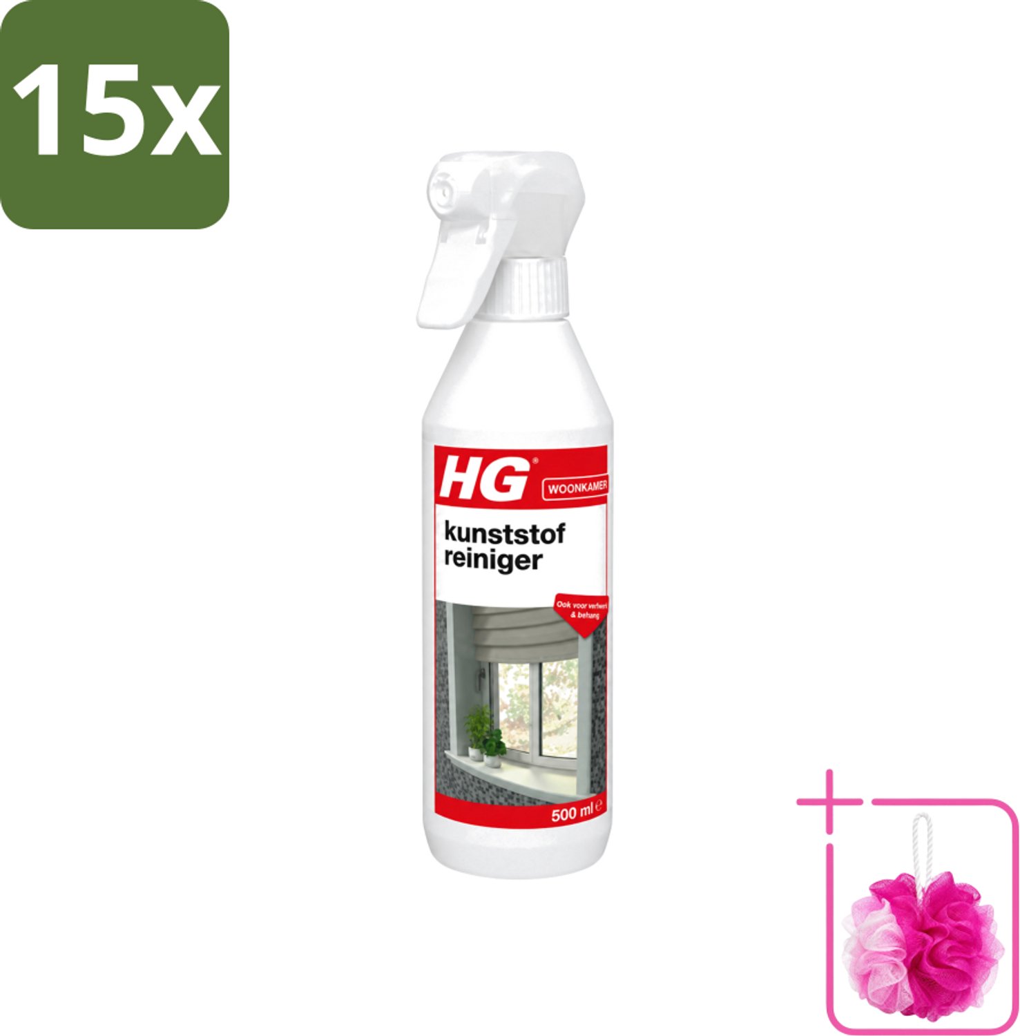 15 x HG - Kunststofreiniger Spray - Ook Voor Verfwerk & Behang - 500 ml - Bulkverpakking - Kunststof reinigen - Douchemop - Verfwerk reinigen