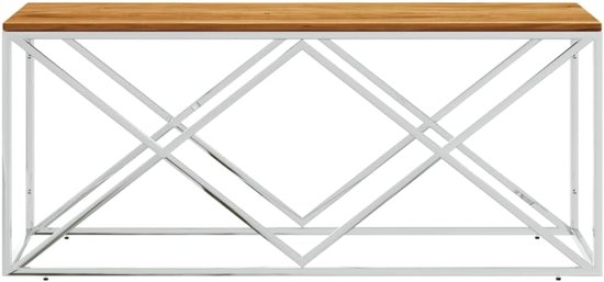 Bijzettafel, woonkamertafel, koffietafel, banktafel, telefoontafel, roestvrij staal en oud hout, massief hout — afbeelding 4