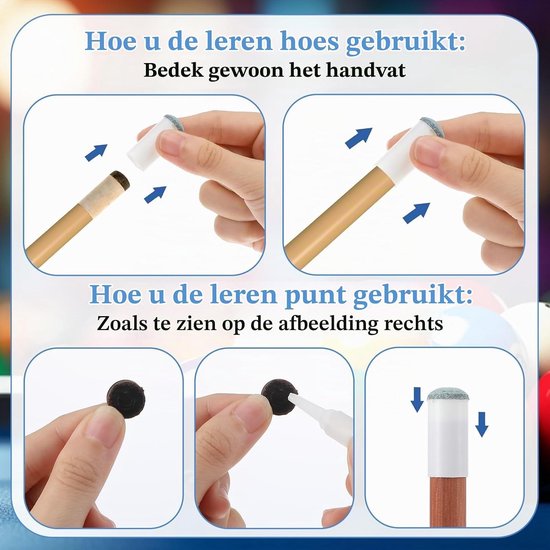 Vervangende Poolkeu Tips Reparatieset met 10 Slip-On Tips en 10 Leren Tips voor Snooker en Biljartliefhebbers, 3.5cm Nylon PU Leer — afbeelding 4