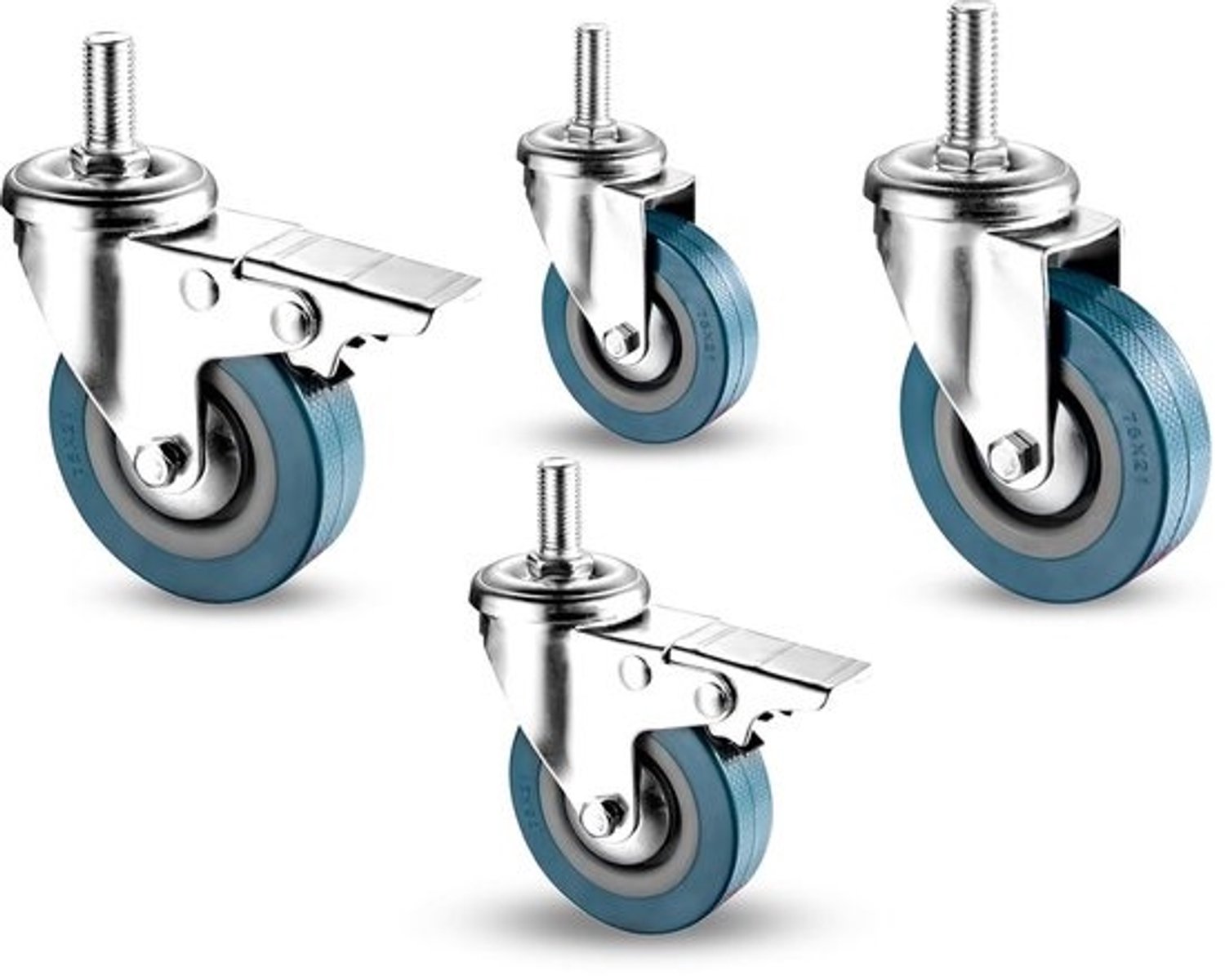 Meubelwielenset - Zwenkwielen met rem - Materiaaltransport - Robuuste draagkracht - 65mm 75mm M10 M12 - Zilver