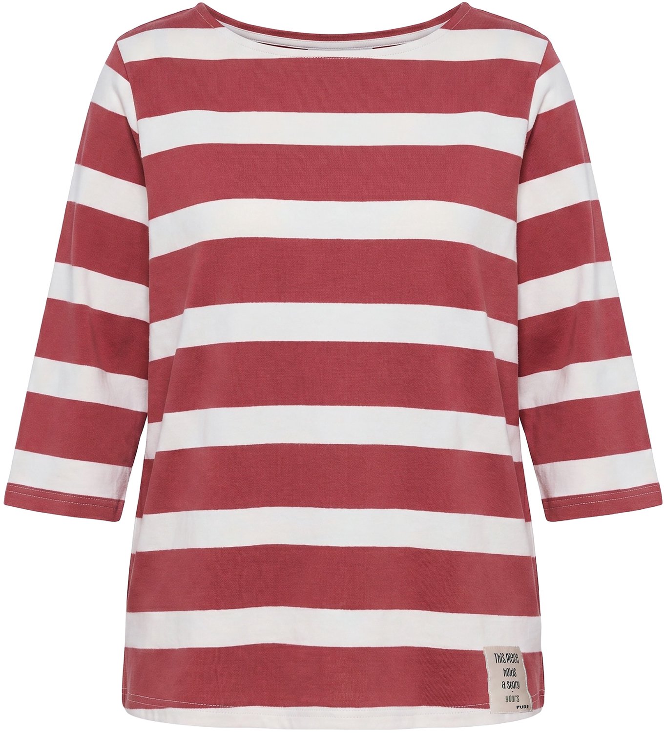 Ulla Popken - Dames - Sweatshirt strepen boothals 3/4-mouwen - Rozenhout - Maat 42+