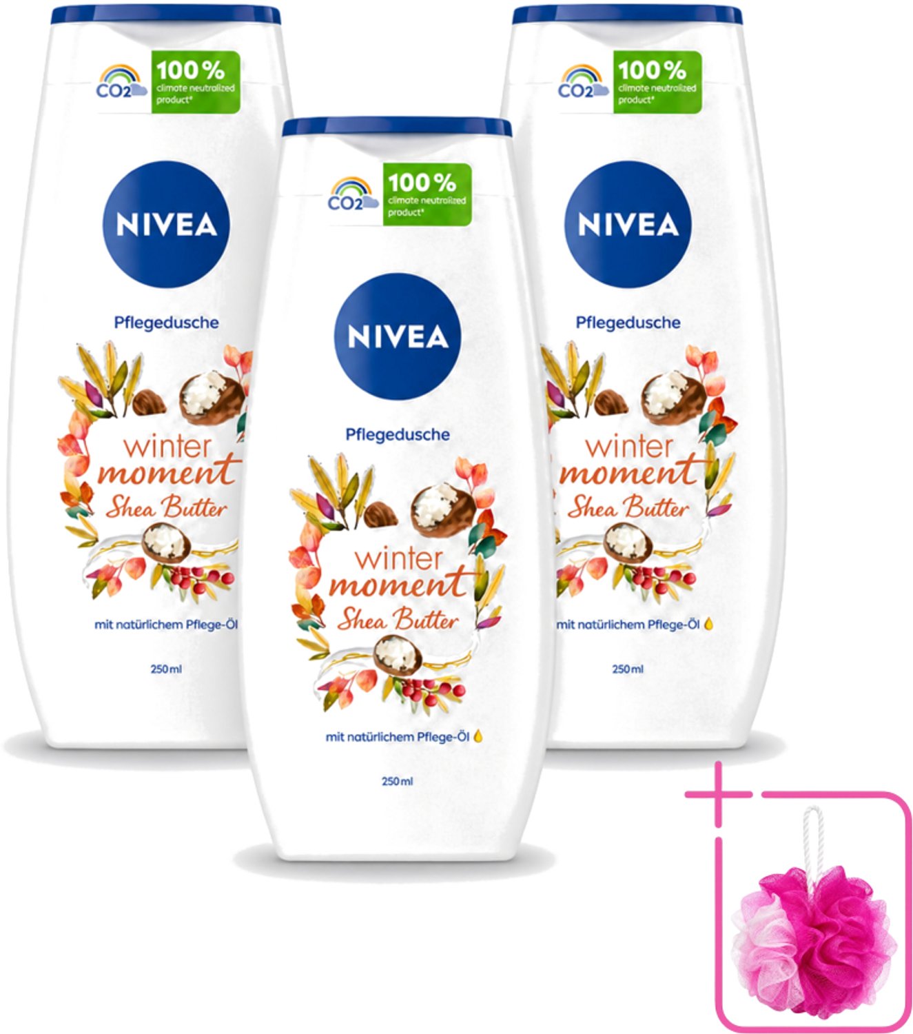 3 x Nivea - Douchegel - Winter Moment Shea Butter - 250 ml - Bulkverpakking - Douchegel winter - Douchemop - Sheaboter douchegel