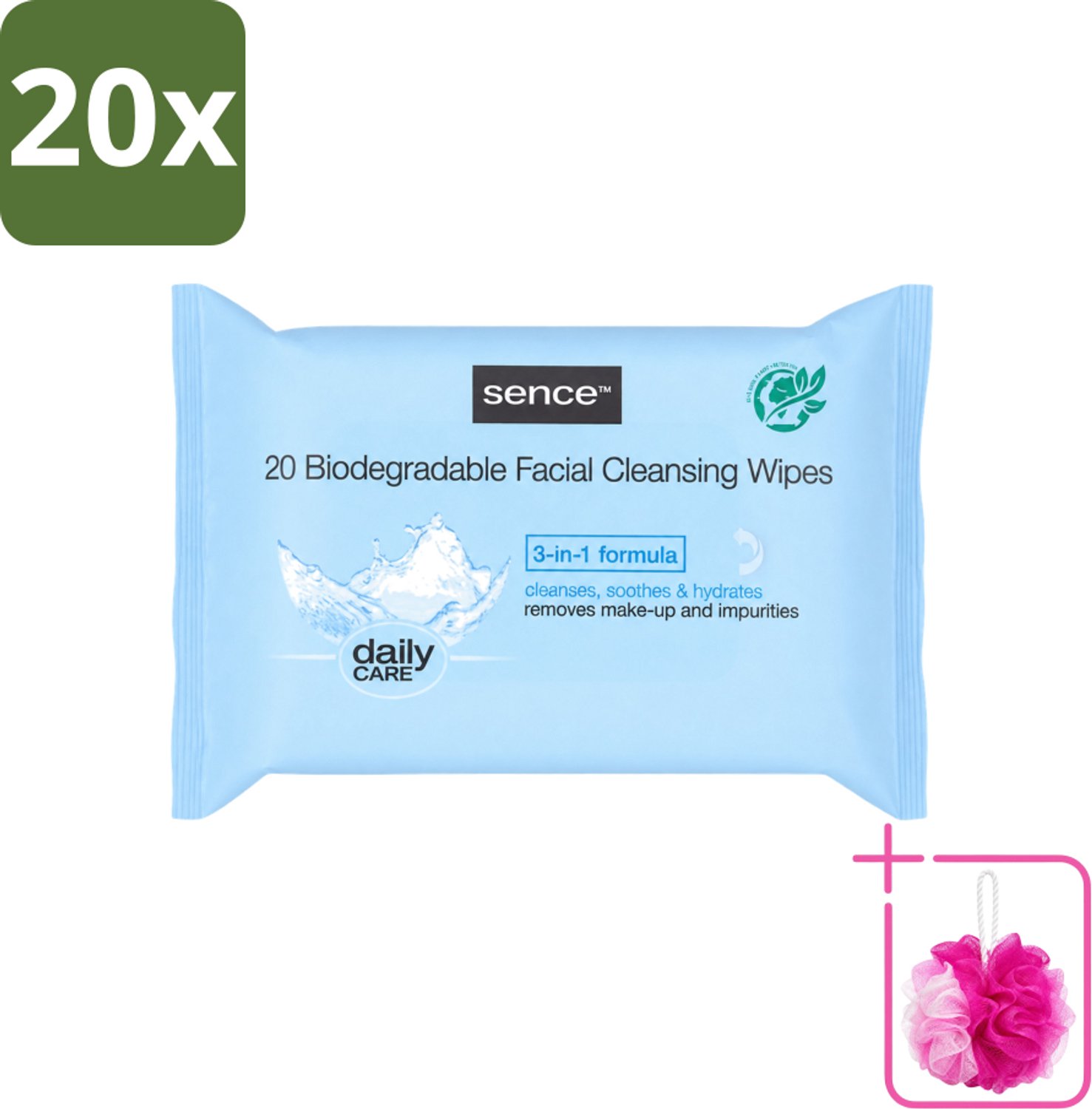20 x Sence - Normale Huid - Gezichtsreinigingsdoekjes - Mild Reinigend - 20 Doekjes - Bulkverpakking - Gezichtsreinigingsdoekjes - Douchemop - Huid reinigen