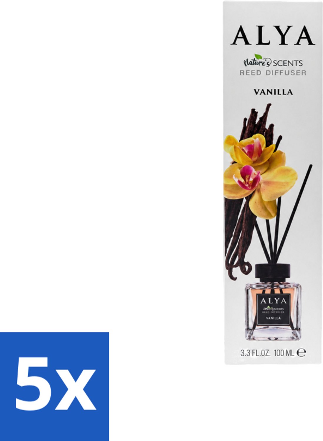 5 x Alya – Reed Diffuser – Vanilla – Interieurparfum - Voordeelverpakking - 5 stuks