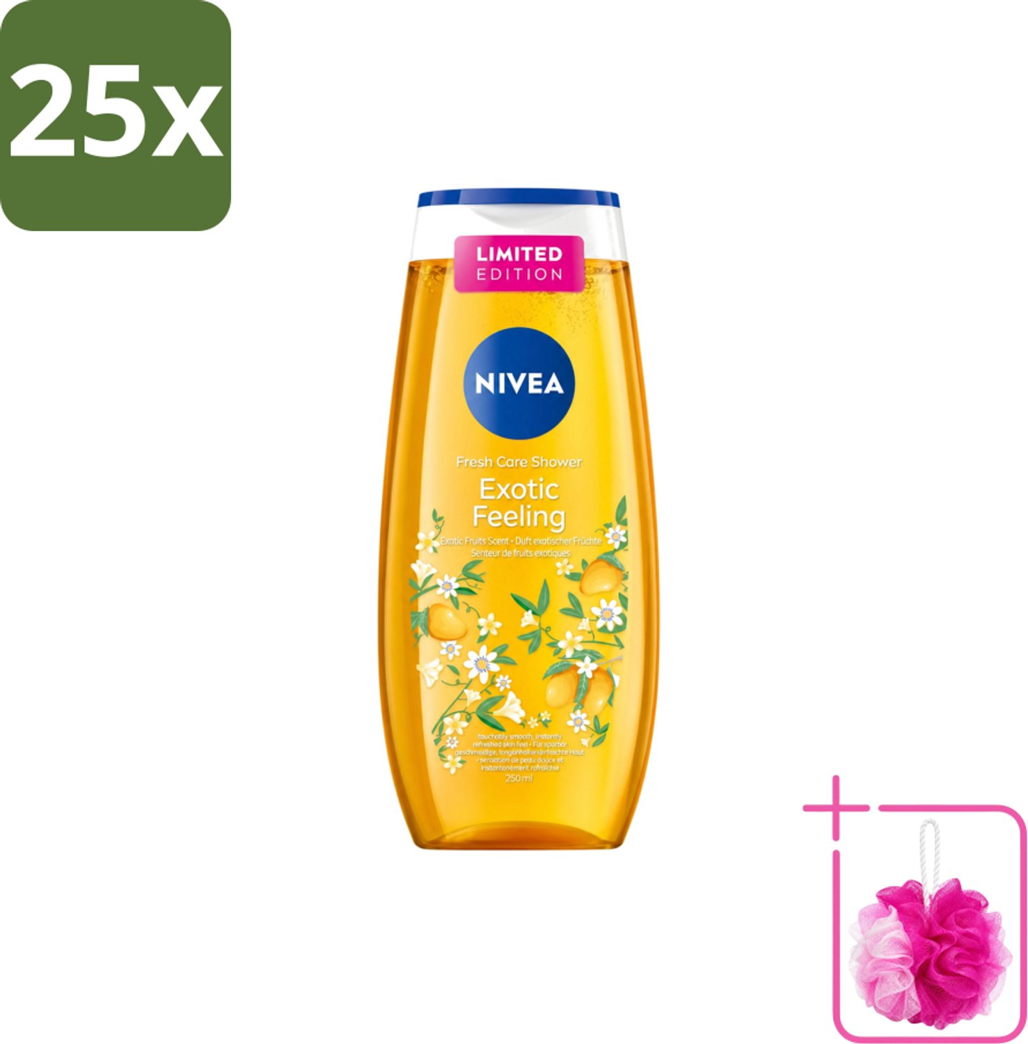 25 x Nivea – Douchegel – Exotic Feeling – 250 ml - Bulkverpakking - Douchegel - Douchemop - Tropische geur