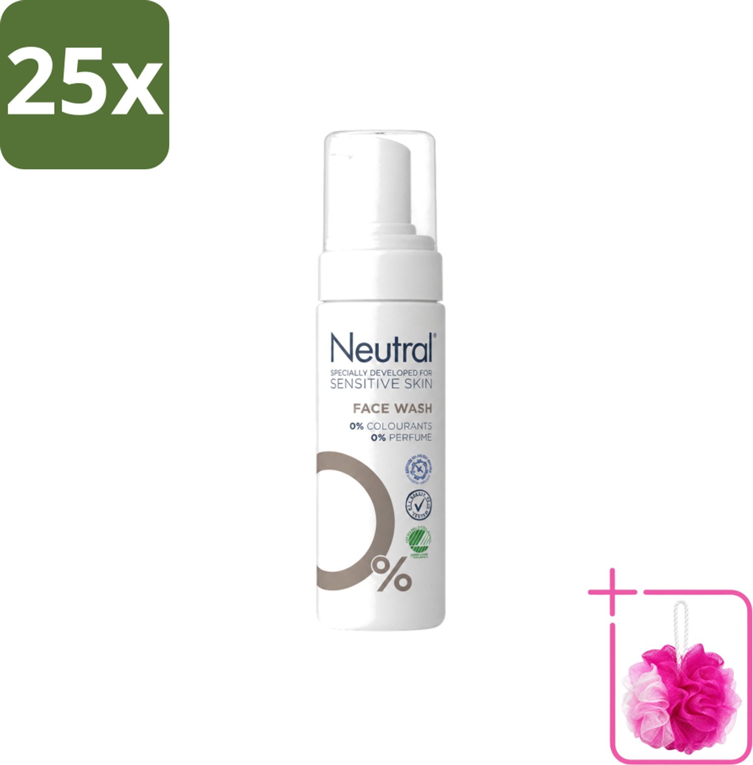 25 x Neutral – Gezichtsreiniging – Face Wash 0% Parfumvrij – 150 ml - Bulkverpakking - Gezichtsreiniger - Douchemop - Huidverzorging