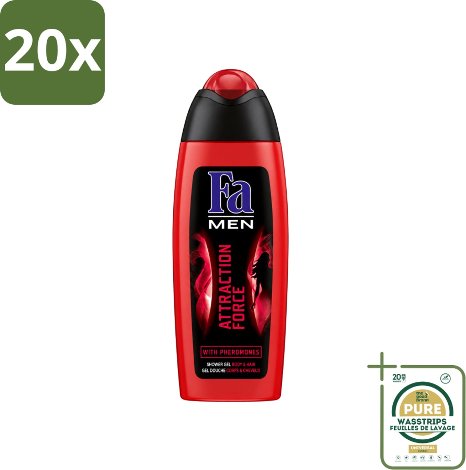 20 x Fa - Douchegel - Attraction Force - Mannen Lichaam & Haar - Bergamot & Limoen - Verfrissend - 250 ml - Wasstrips - Douchegel Mannen - Douchegel Lichaam Haar - Bergamot Limoen - Verfrissend - 2 In 1 Douchegel