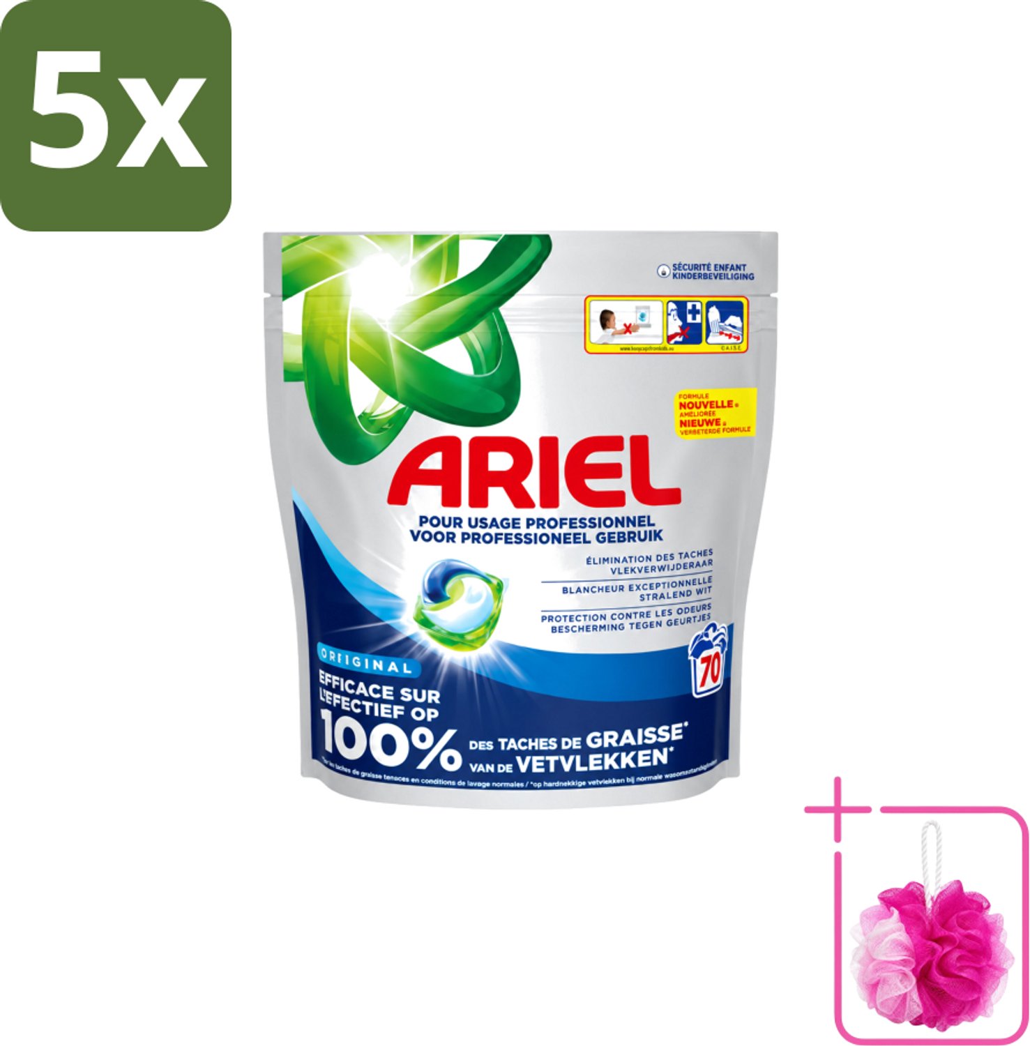 5 x Ariel – Wasmiddel Pods – All-in-1 Regular – 70 wasbeurten - Bulkverpakking - Wasmachine - Douchemop - Waspod