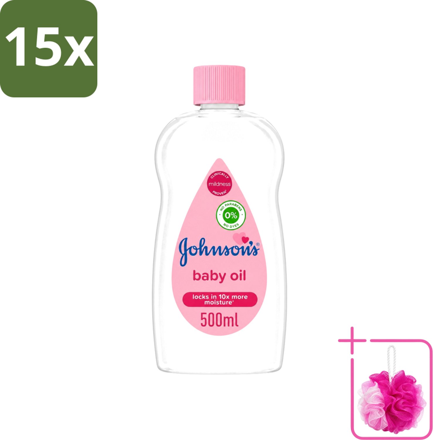 15 x Johnson's - Baby Olie - Verzachtend - Hydraterend - 500 ml - Bulkverpakking - Babyolie - Douchemop - Babyhuid verzorgen