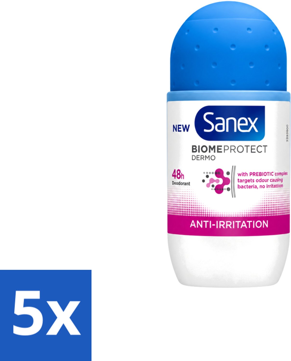 5 x Sanex – Deo Roll-on – BiomeProtect Dermo Anti-Irritation – 50 ml - Voordeelverpakking - 5 stuks