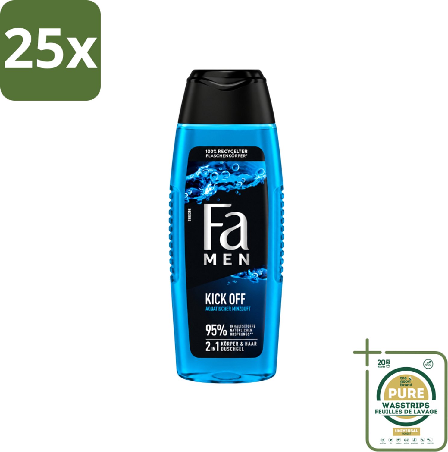 25 x Fa Men - Douchegel - Kick Off - Verfrissend & Energiek - Verzorgend - 250 ml - Wasstrips - Douchegel Mannen - Watermunt Douchegel - Energieke Douche - Verfrissende Douche - Douchegel Voor Mannen