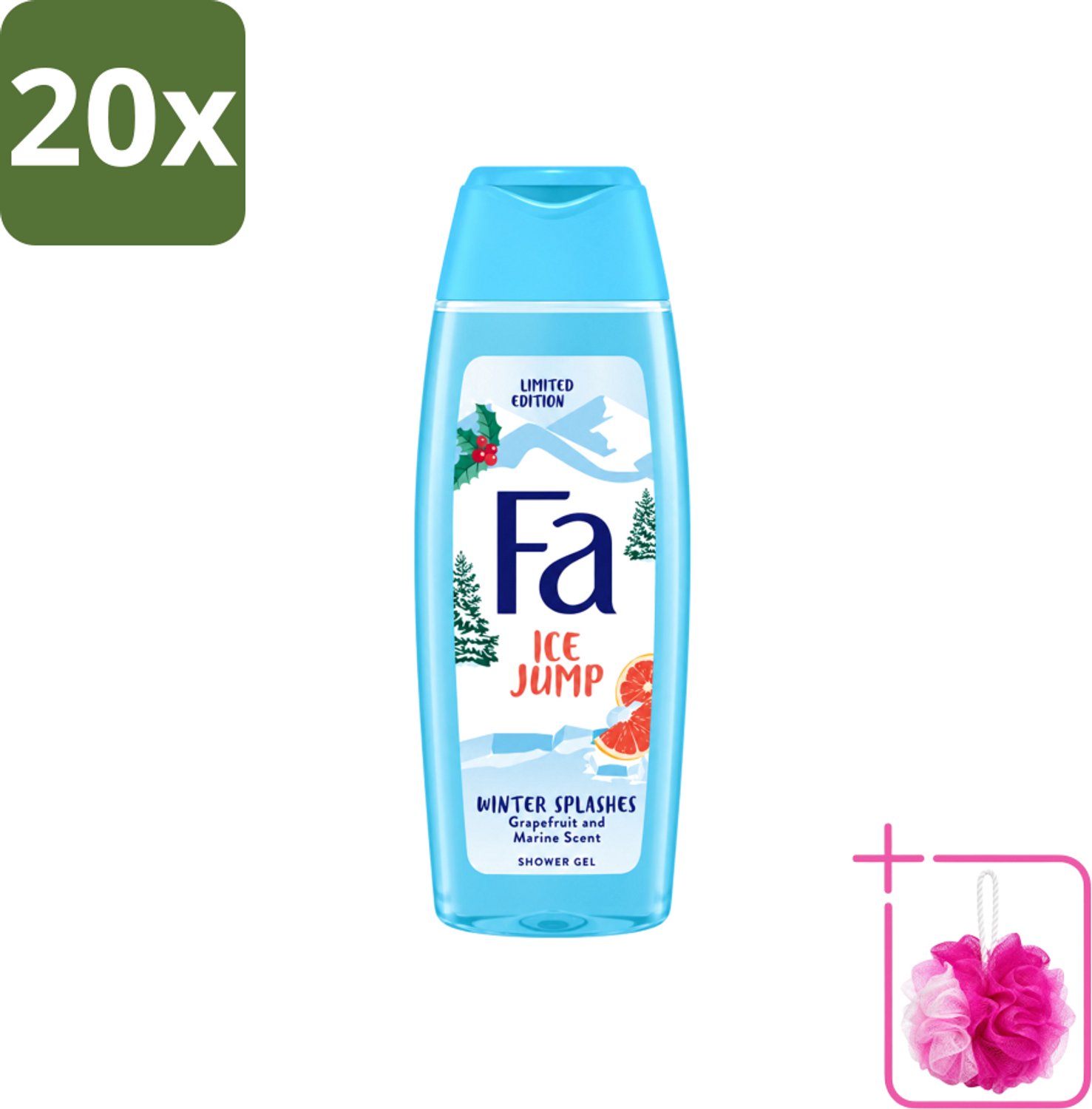 20 x Fa - Douchegel - Winter Splashes Ice Jump - Frisse Geur & Verfrissing - Verzorgend - 250 ml - Bulkverpakking - Douchegel - Douchemop - Zeebries