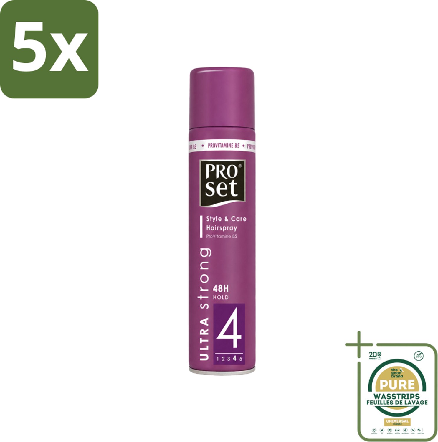 5 x Proset - Haarspray - Ultra Sterk - 48 uur Werking - 250 ml - Wasstrips - Haarspray - 48 Uur Fixatie - Ultra Sterk - ProVitamine B5 - Langdurige Fixatie