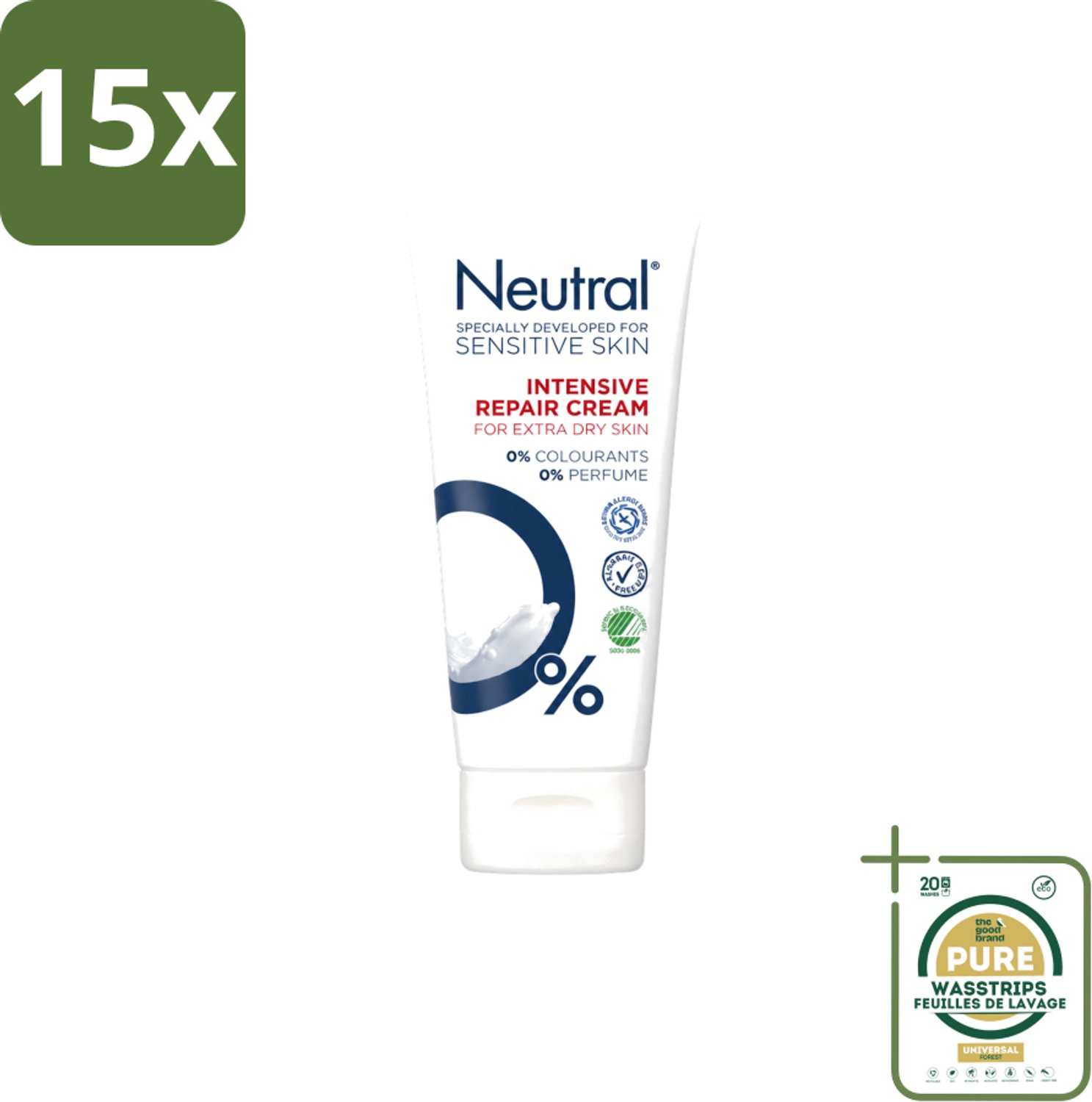 15 x Neutral – Bodycrème – 0% Intensive Repair – 100 ml - Wasstrips - Gevoelige Huid - Extra Droge Huid - Ruwe Huid - Intensieve Herstelcrème - 0% Parfum