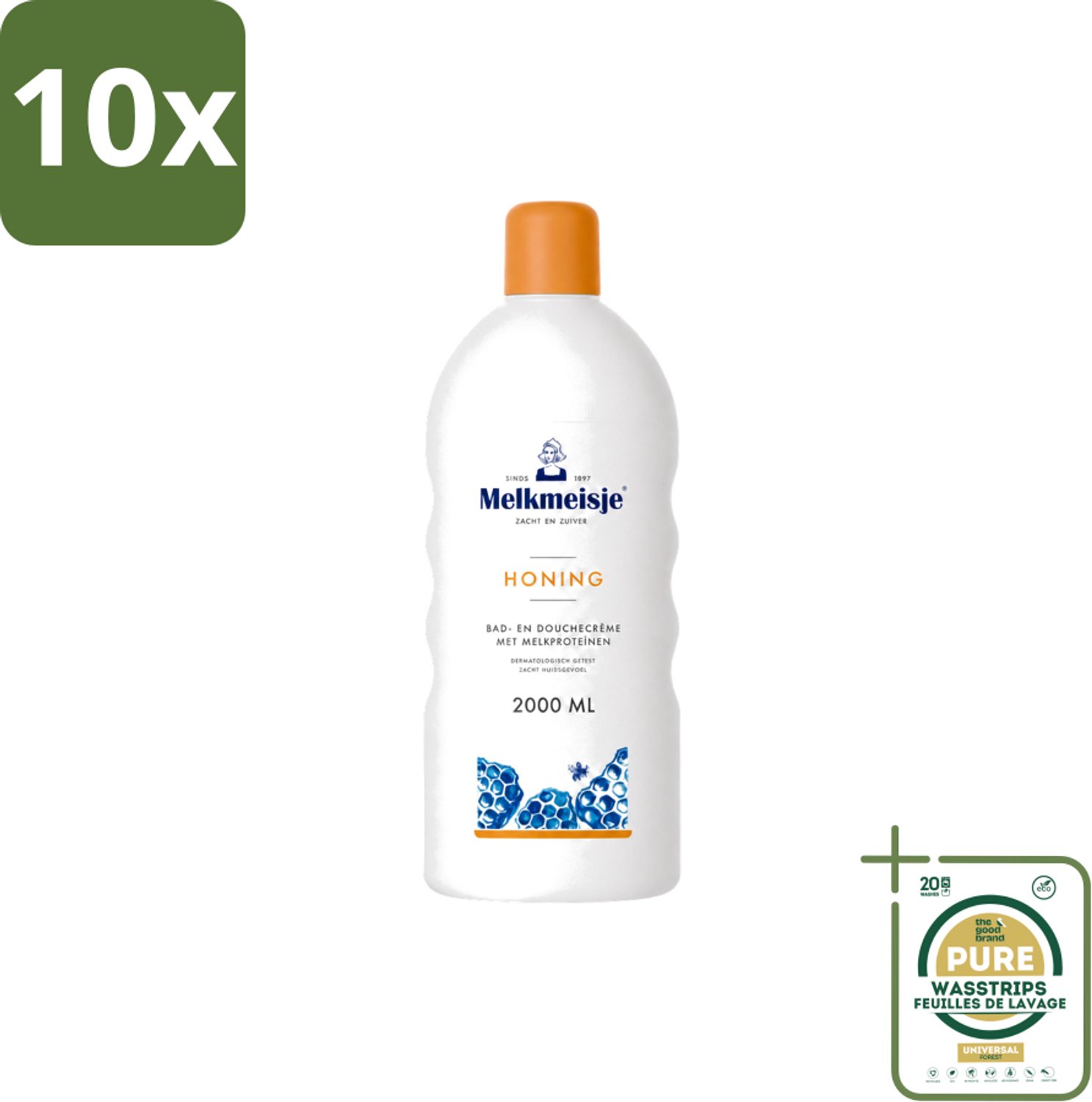 10 x Melkmeisje – Bad & Douche – Honing – 2000 ml - Wasstrips - Melkmeisje Bad En Douche - Honing Crème - Melkproteïnen - Hydratatie - Voeding Huid