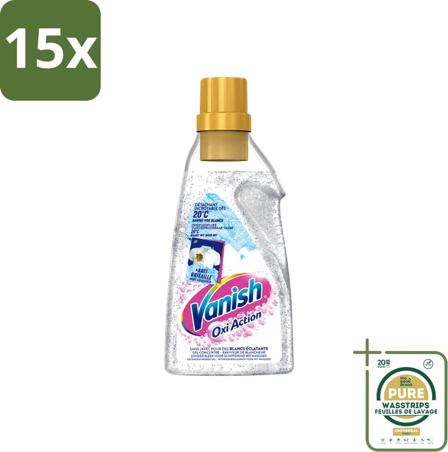 15 x Vanish – Wasbooster Gel – Oxi Action Whitening – 750 ml - Wasstrips - Wasbooster Gel - Witte Was - Vlekverwijdering - Witversterking - Actieve Zuurstof