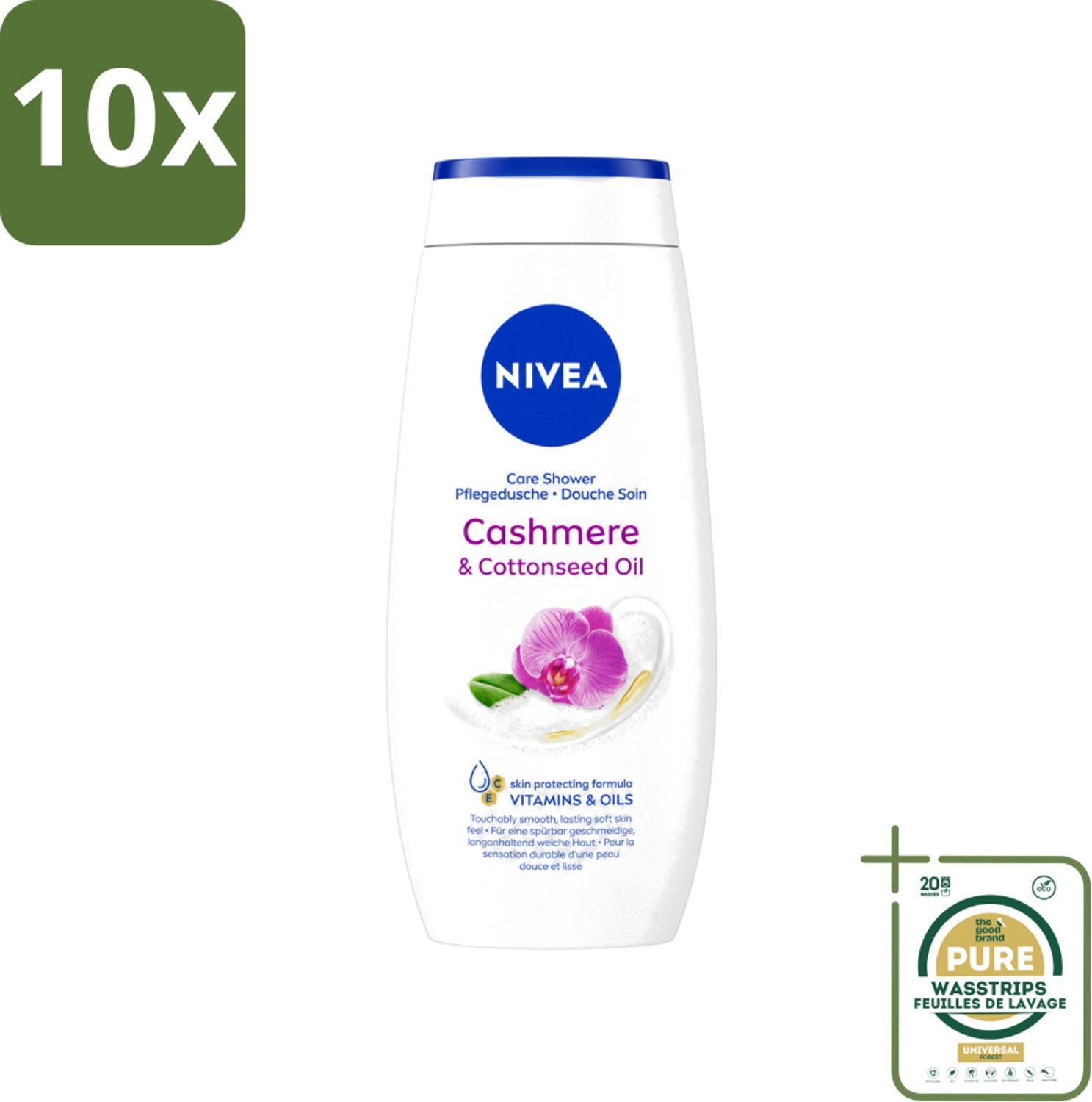 10 x Nivea - Douche Cashmere Moments - Beschermend - 250 ml - Wasstrips - Douchegel Cashmere - Beschermende Douchegel - Cashmere Geur - Huid Verzorgen - Huid Hydraatatie