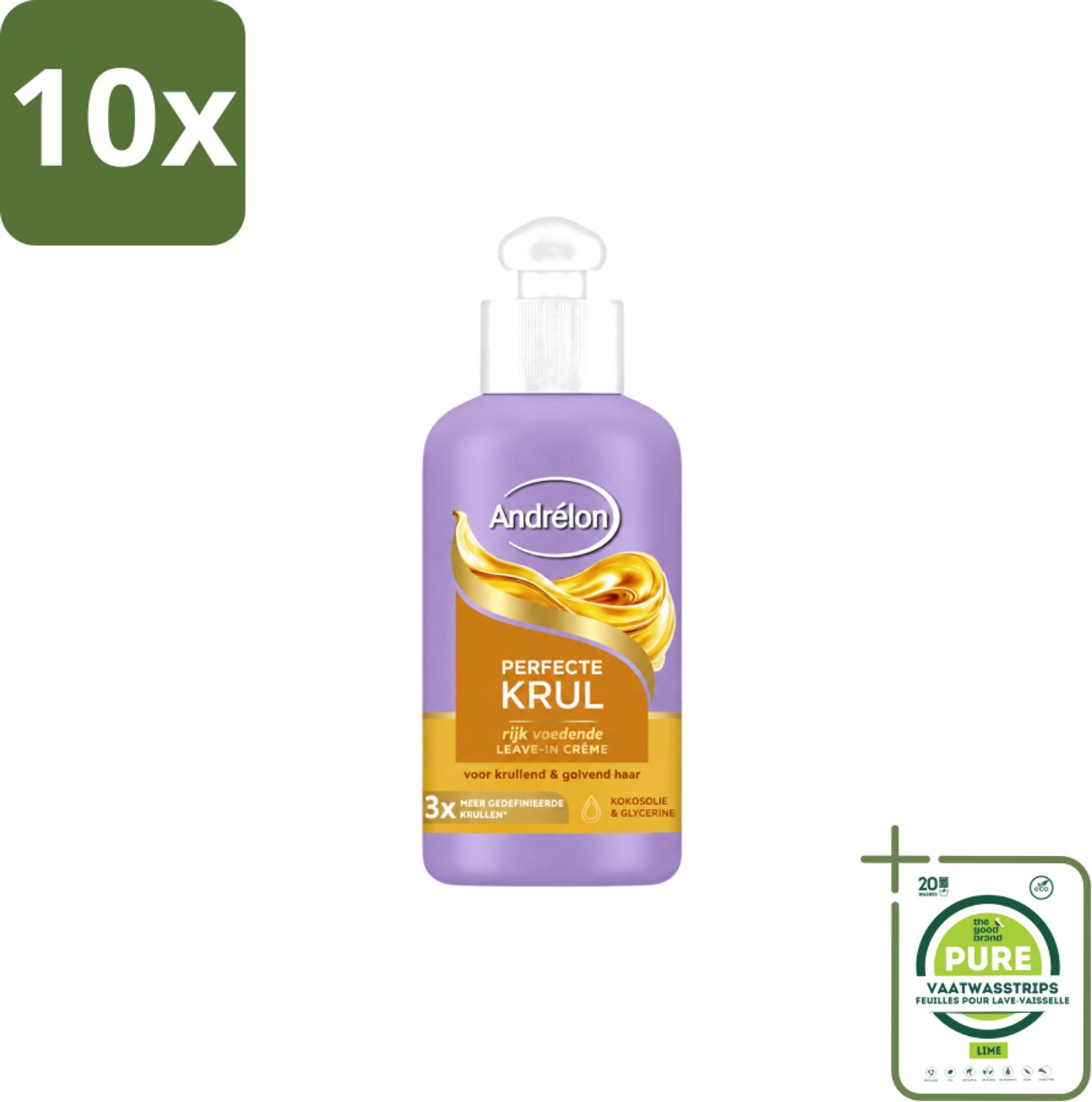 10 x Andrélon – Leave-In Crème – Perfecte Krul – 200 ml - Grootverpakking - Vaatwasstrips - Krul Haar - Krul Haar Crème - Krul Haar Verzorging - Krul Haar Voeding - Krul Haar Hydratatie