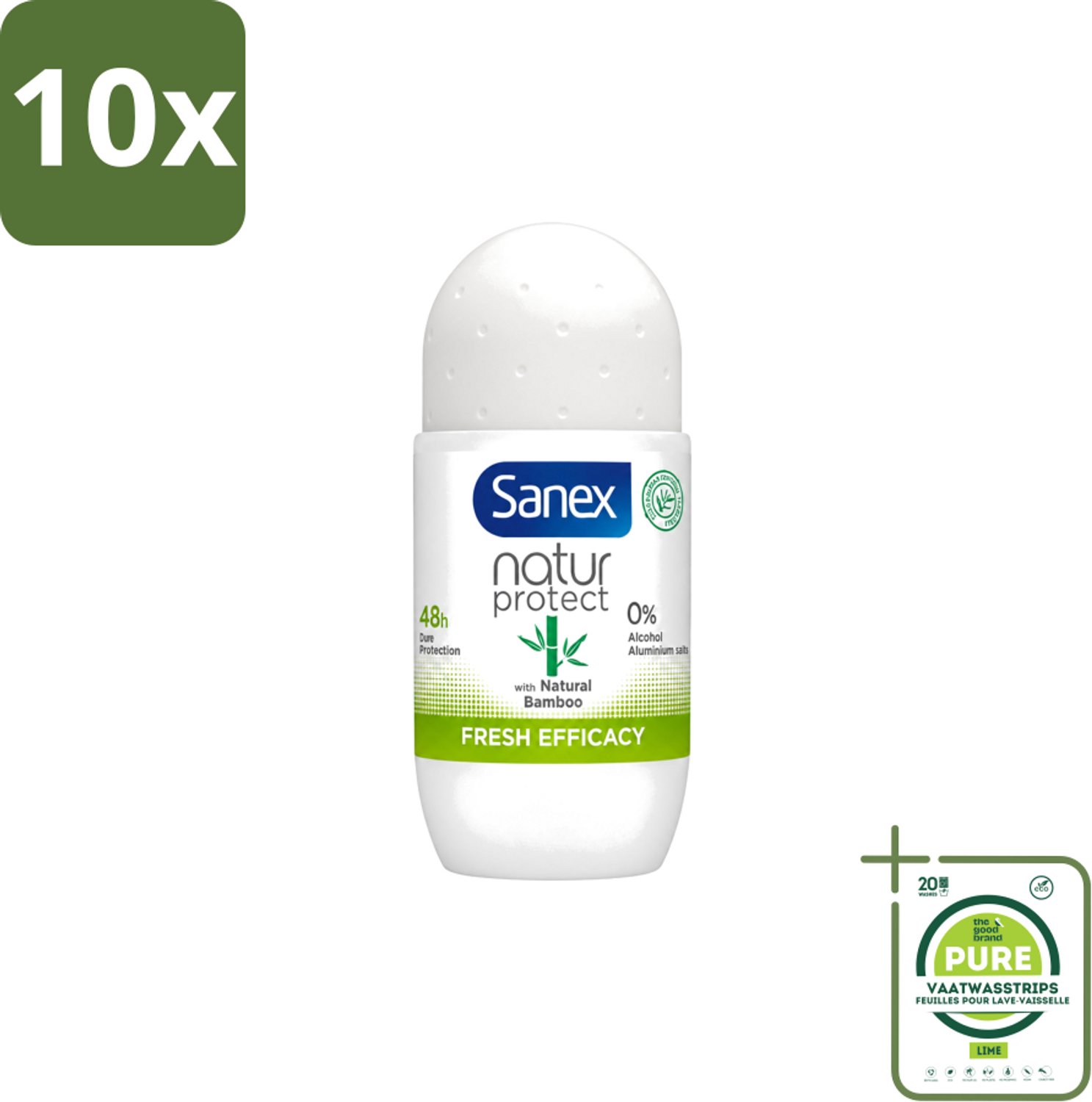 10 x Sanex – Deo Roll-on – Bamboo Fresh Efficacy – 50 ml - Grootverpakking - Vaatwasstrips - Deodorant Roll-on - Bamboe Geur - Natuurlijke Frisheid - Huidcomfort - Geurcontrole