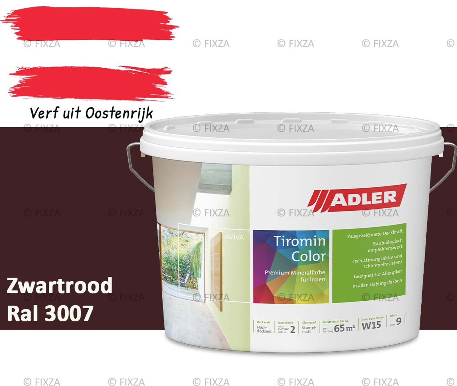 ADLER Aviva Tiromin-Color Silicaat Muurverf Binnen – 1 Liter – RAL 3007 Zwartrood, Hoogdekkende & Ademend – Ecologische Schimmelwerende Wandverf
