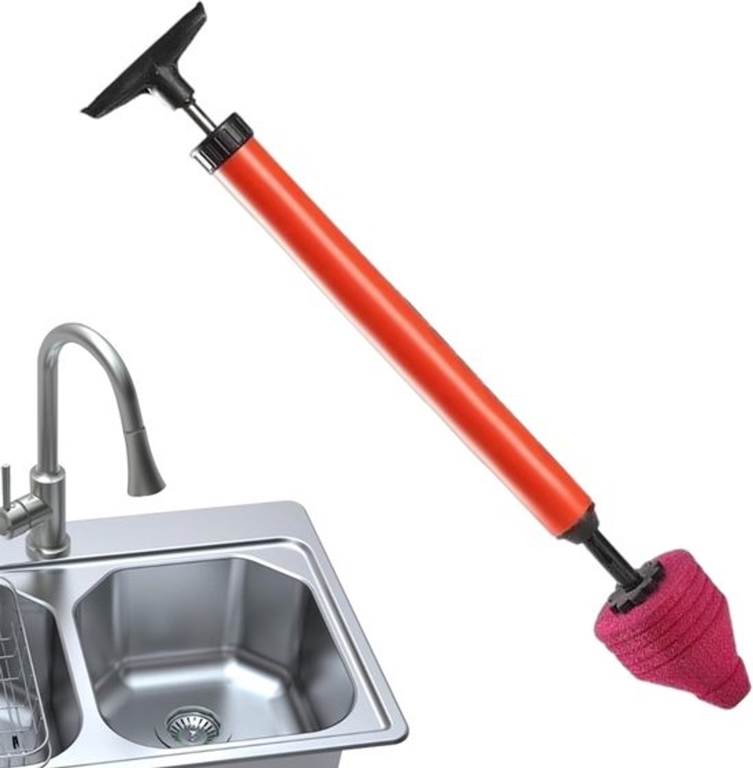 Badkamerplunjer - Verstoppingspomp en ontstopper - Afvoer reinigen - Hogedruktechnologie - 66 x 10 cm - Rood