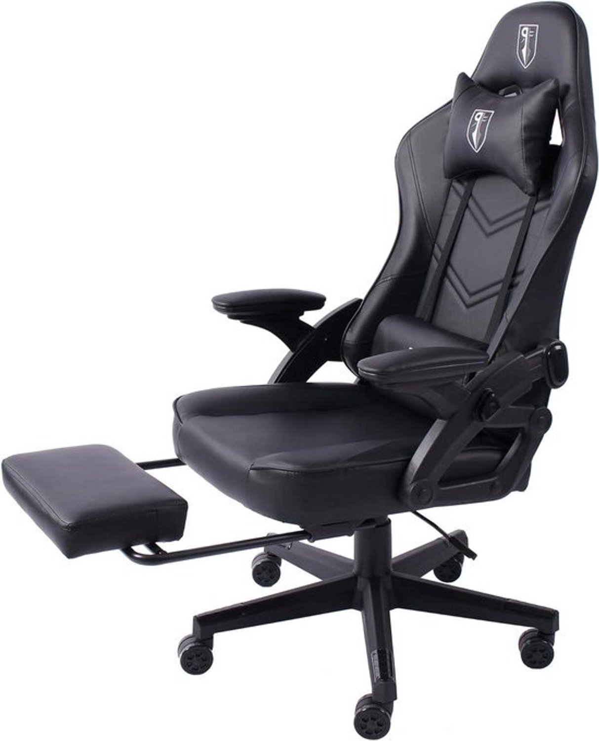 Gamingstoel - Racer-bureaustoel - Voor lang zitten - Uittrekbare voetensteun - Tot 120 kg - Zwart