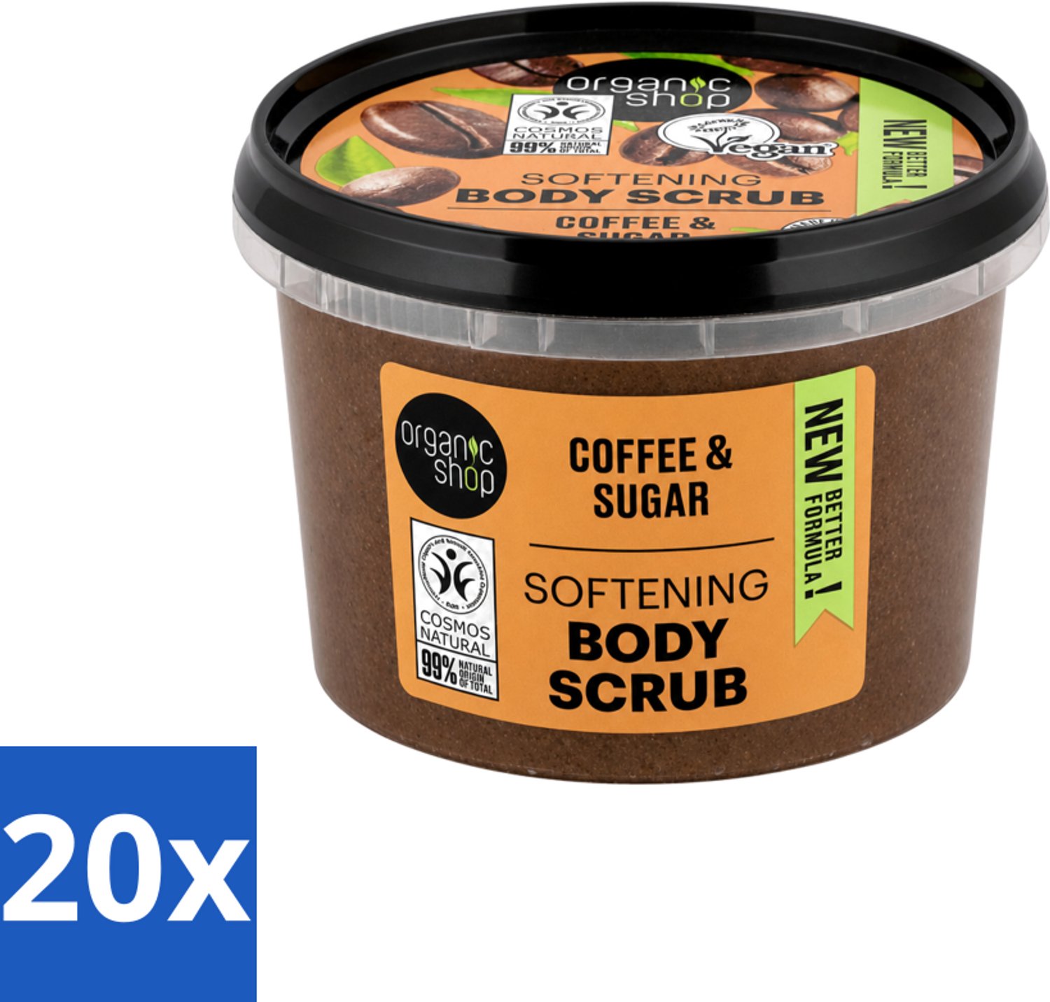 20 x Organic Shop - Organic Coffee & Sugar Body Scrub - Hydraterend en Peeling - 250 ml - Voordeelverpakking - 20 stuks