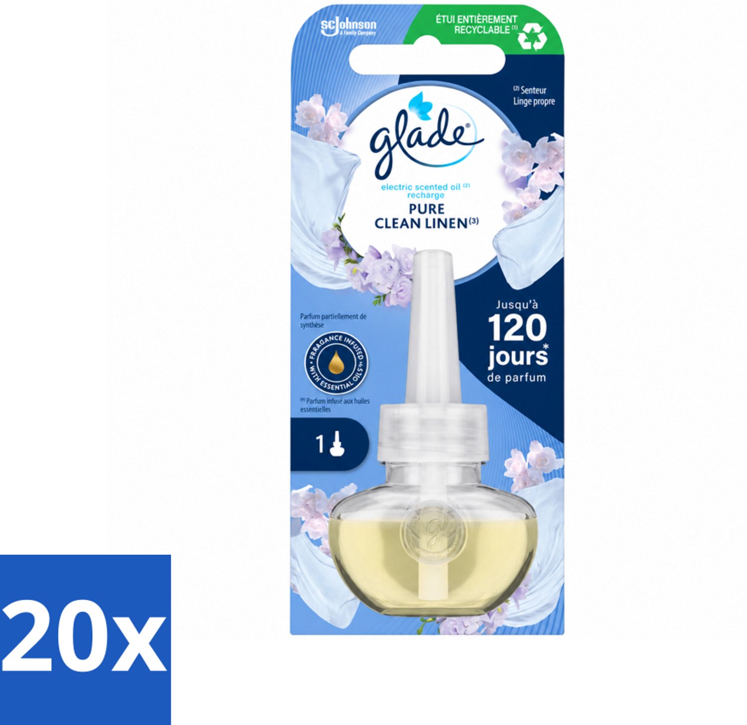 20 x Glade - Navulling Elektrische Olie - Pure Clean Linen - Zonder Houder - Voordeelverpakking - 20 stuks