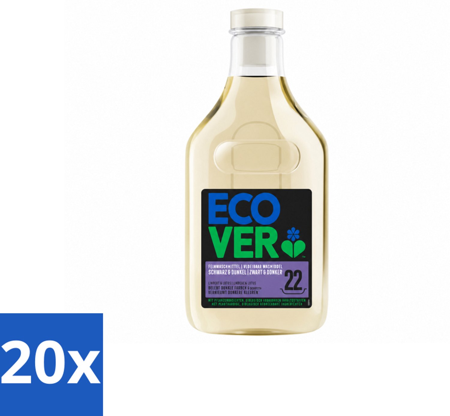 20 x Ecover - Vloeibaar wasmiddel - Zwart & Donker - 1 liter - 22 wasbeurten - Voordeelverpakking - 20 stuks
