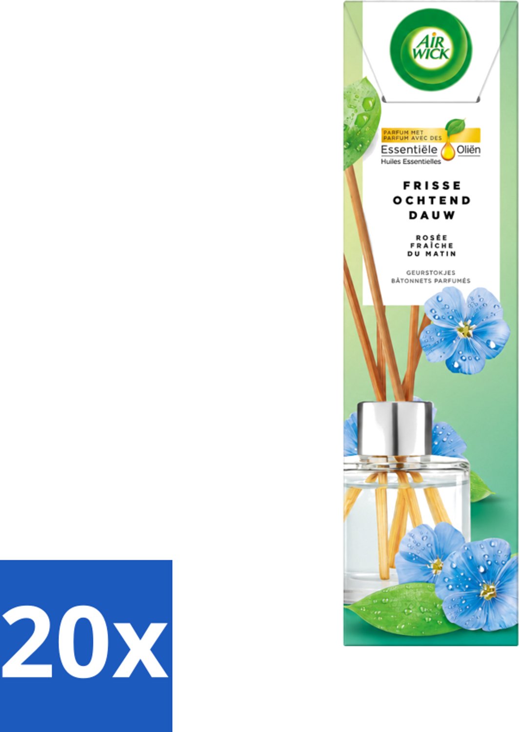 20 x Air Wick - Geurstokjes - Frisse Ochtenddauw - Essentiële Oliën - 40 ml - Voordeelverpakking - 20 stuks