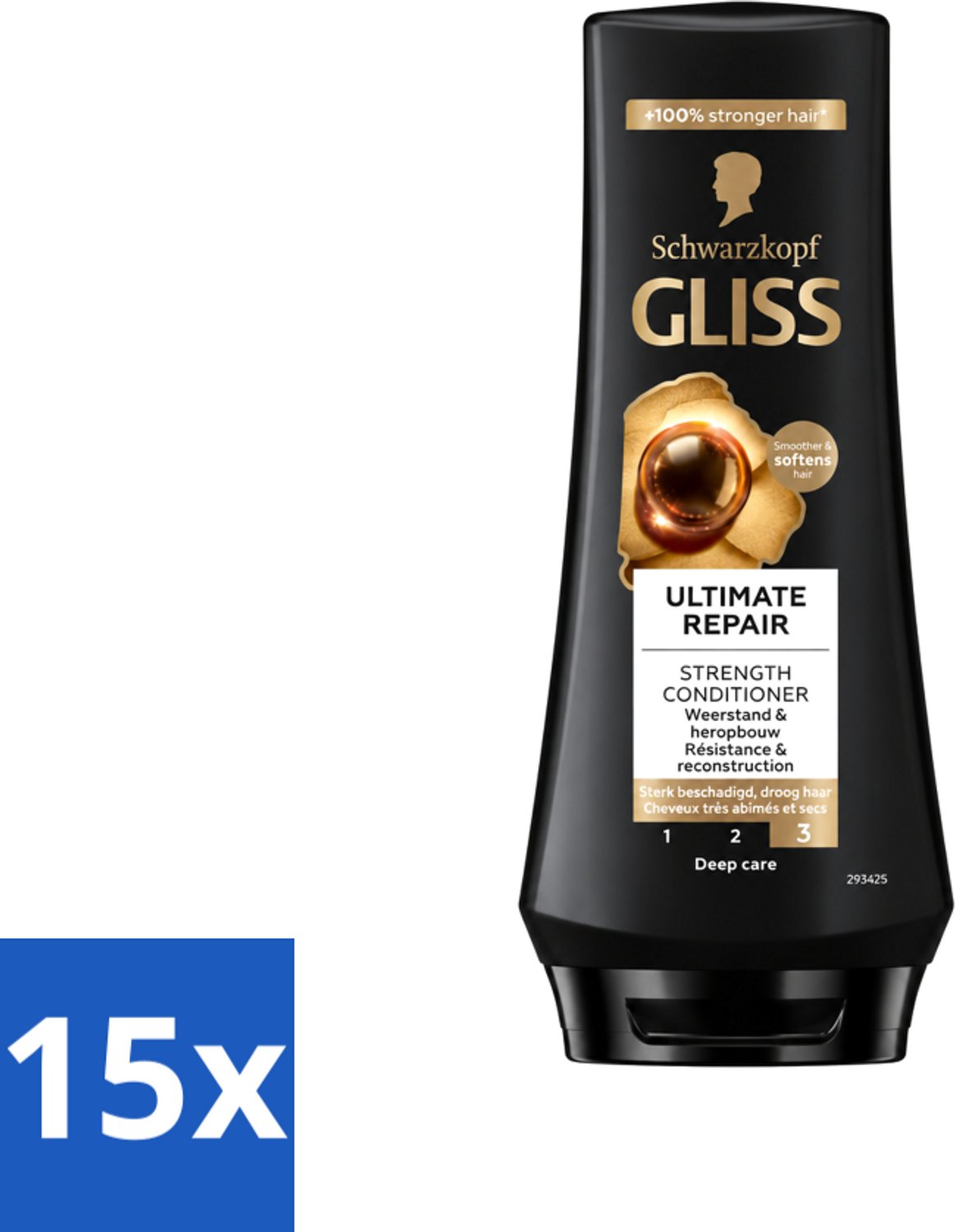 15 x Gliss - Hair Repair - Conditioner voor Ultiem Herstel van Beschadigd Haar - 200 ml - Voordeelverpakking - 15 stuks