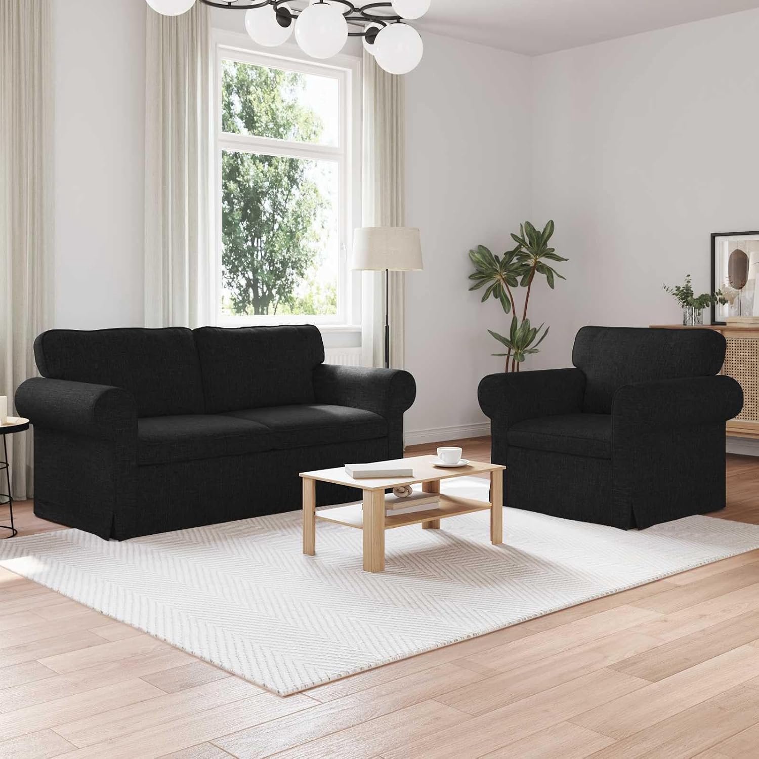Hoekbank, 140 cm, 2-delig, zwart metaal met stoffen bekleding, ergonomisch design voor woonkamer en slaapkamer, stabiele constructie met metalen frame en ademend
