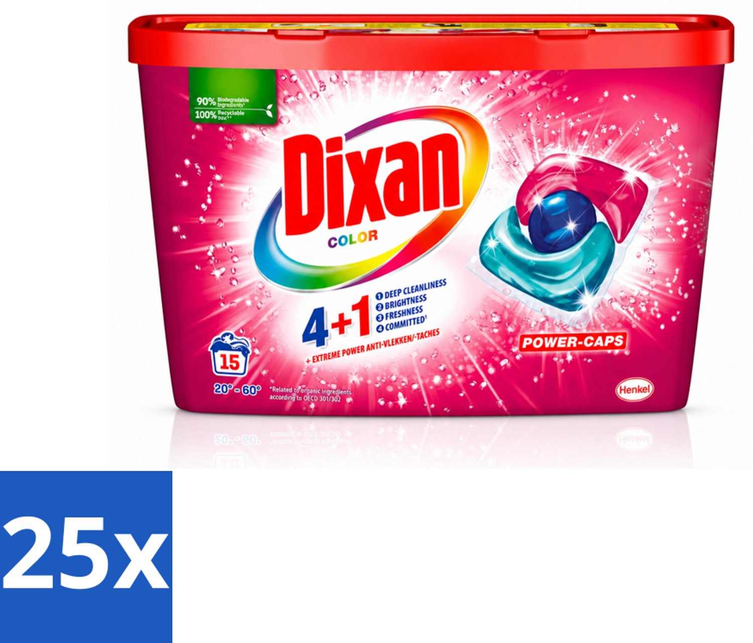 25 x Dixan - Wasmiddelcapsules - Voor gekleurde was - 15 wasbeurten - Voordeelverpakking - 25 stuks